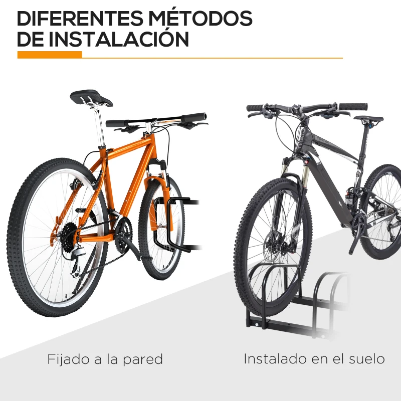 HOMCOM Aparcamiento para 6 Bicicletas Soporte de Acero para Aparcar Bicicletas en el Suelo o Pared 179x33x27 cm Negro