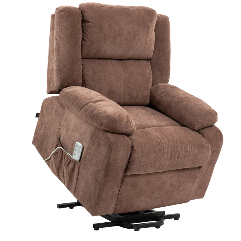 HOMCOM Relaxsessel mit Aufstehhilfe, verstellbare Kopfstütze, klappbare Rückenlehne, gepolsterte Armlehnen, Hellbraun