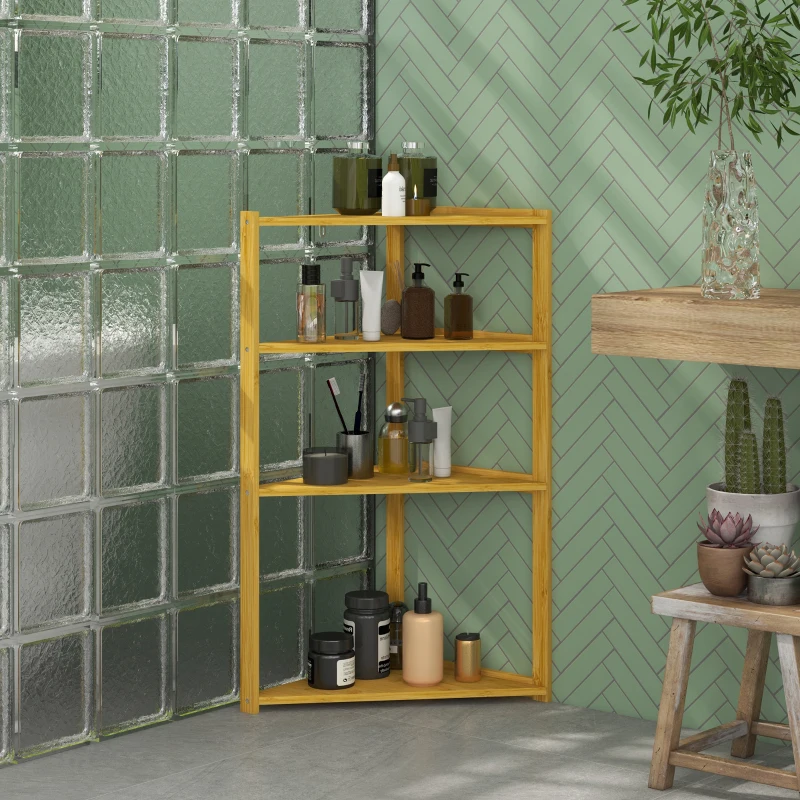 HOMCOM Meuble étagère de rangement 4 niveaux sur pieds en bambou - étagère salle de bain - dim. 37L x 34l x 79,5H cm