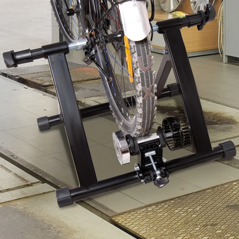 HOMCOM Deluxe Indoor Bicycle Trainer Stand Fan Fly Wind Wheel with Foldable Turbo Trainer & Noise Reduction Suitable for Tyres 26"-28" & 700C Wheel Road Bike - Black