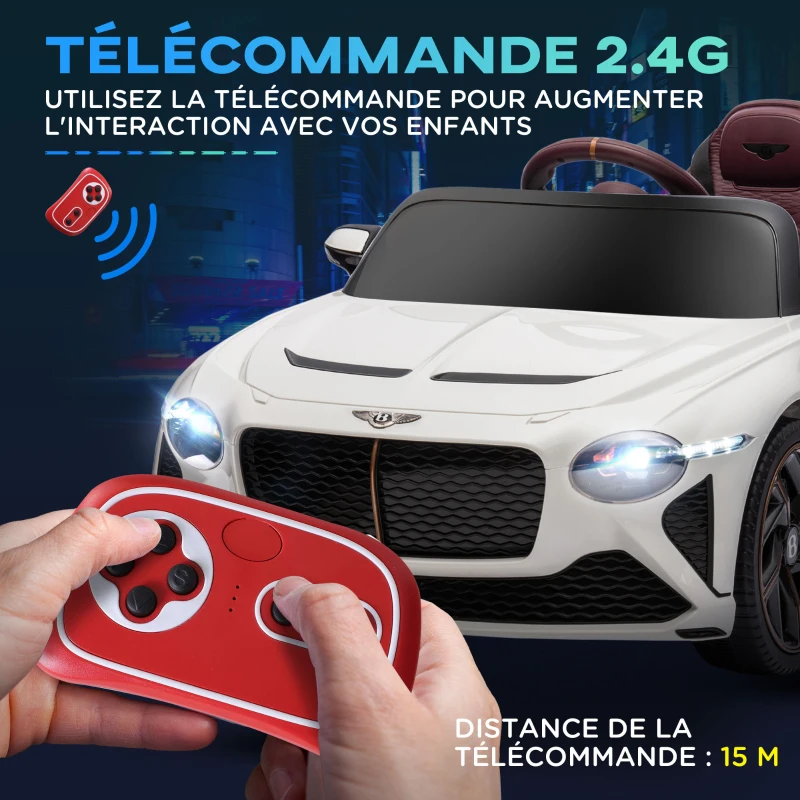 HOMCOM Voiture électrique pour enfant de 3 à 5 ans 2 moteurs 12V 25W 3-5 Km/h télécommande 2,4G Bentley Bacalar blanc