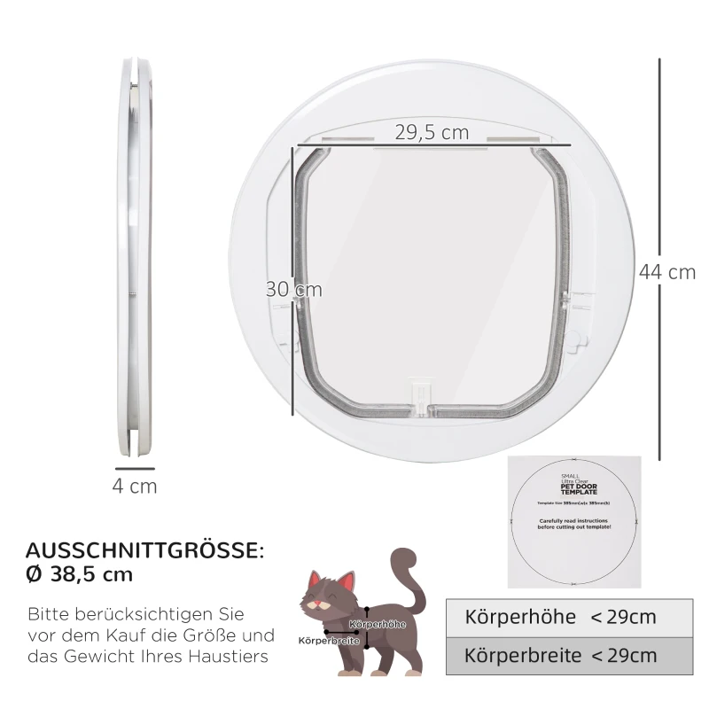 PawHut Katzenklappe Hundeklappe 4 Verschluss-Optionen mit Magnet runde Haustierklappe für Innentür Klappe für Haustiere bis 25 kg Ø44 cm