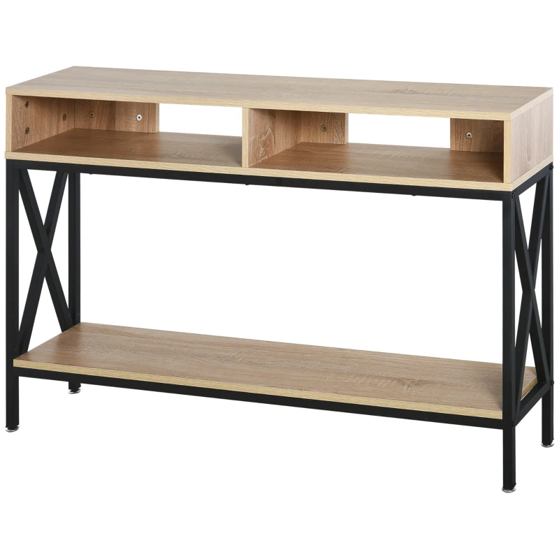 HOMCOM Mueble para Recibidor con 2 Compartimientos y Estante Consola para Recibidor Entrada Pasillo 120x23,5x75cm Roble y Negro
