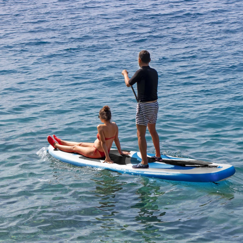 Outsunny Tabla de Paddle Surf Hinchable Plegable 300x76x15 cm con Remo de aluminio Ajustable Desmontable Cubierta Antideslizante Bolsa de Transporte y Kit de Reparación Carga 120 kg