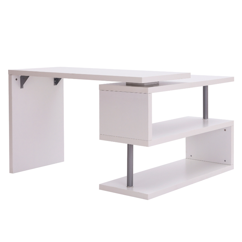 HOMCOM Bureau informatique table informatique table de salle à manger modulable avec bibliothèque adjacente design contemporain mélaminé métal chromé blanc(m-8)
