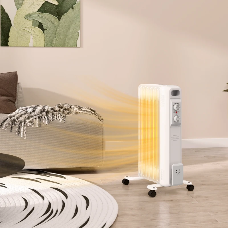 HOMCOM 1.5kW Seven Fin Oil-Filled Radiator - White