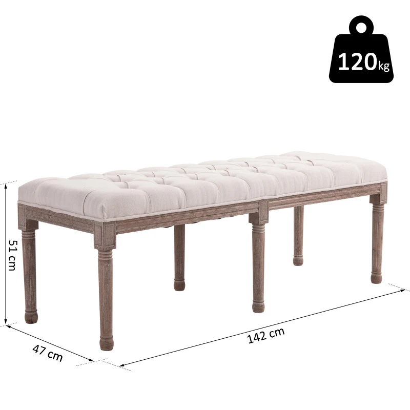 HOMCOM Polsterbank Sitzbank Lounge Sitzhocker Vintage Retro mit Knöpfen Leinen + Holz beige 142 x 47 x 51 cm
