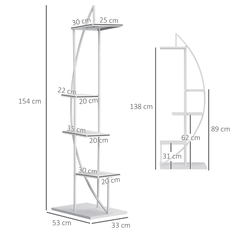 Outsunny Fioriera in Metallo a 5 Ripiani, 2 Pezzi, per Interni ed Esterni, 53x33x154cm, Bianco