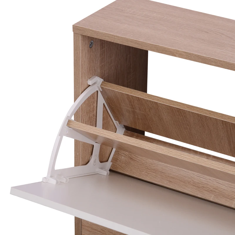 HOMCOM Ensemble de meubles d'entrée design contemporain : meuble chaussures, miroir et panneau porte-manteau patères double, triple coloris chêne clair blanc