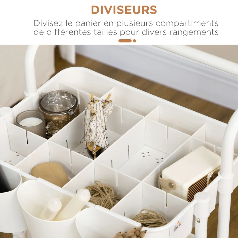 HOMCOM Chariot à 3 niveaux desserte avec 4 crochets et 3 boîtes suspendues amovibles pour 42 x 38 x 86,5 cm blanc