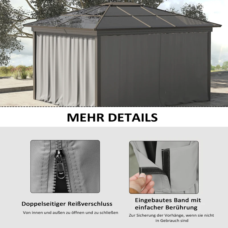 Outsunny Ersatzvorhang für Pavillon, 4er-Set, für 3x3m Pavillons, 302x205cm, Hellgrau