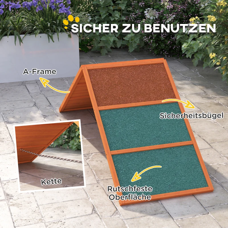 PawHut Agility Hunderampe, klappbar, verstellbare Höhe, rutschfest, Tannenholz, bis 40 kg, 173 x 59 x 66 cm, Orange/Grün(m-5)