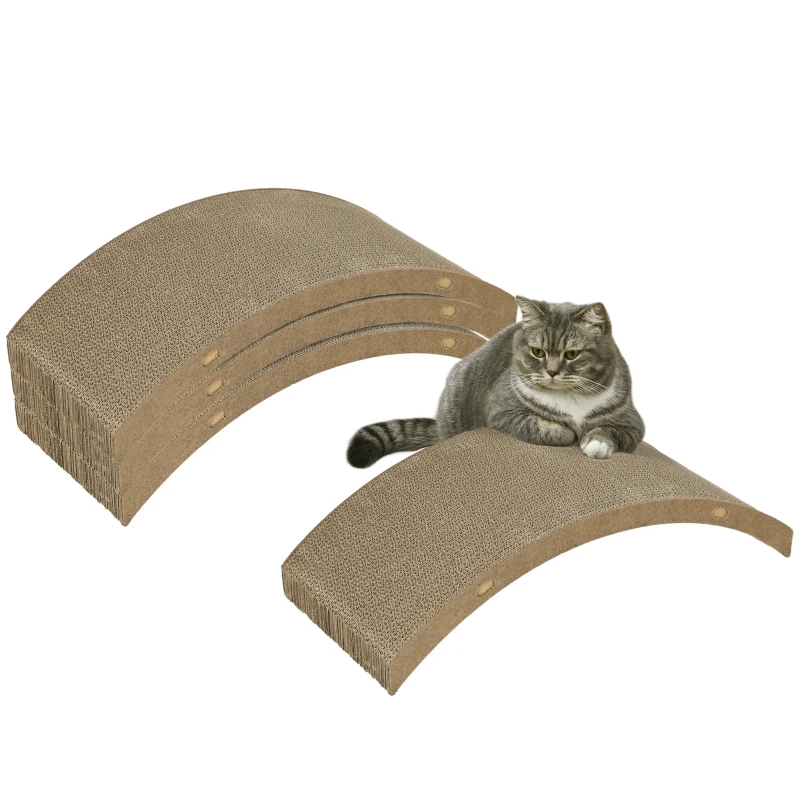 PawHut Lot de 4 planches à gratter réversibles pour chat en carton ondulé double face  55 x 25,5 cm marron
