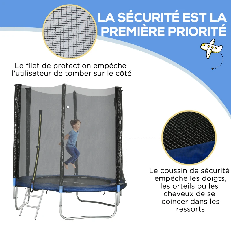SPORTNOW Trampoline d'extérieur avec filet de sécurité Ø180 cm pour enfants et adultes