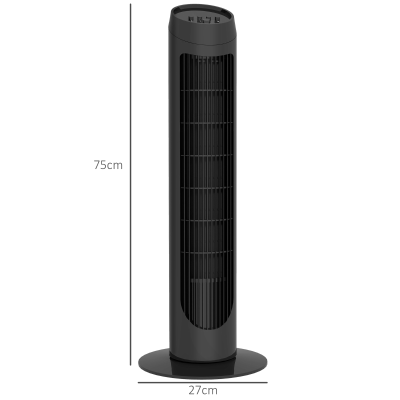 HOMCOM Ventilador de Torre 45W Ventilador Vertical Silencioso con 3 Velocidades Oscilación 70° para Salón Ø27x75 cm Negro