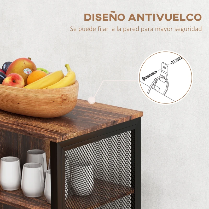 HOMCOM Aparador de Cocina con 6 Estantes Abiertos Porta Copas y Estante Ajustable para Bar Comedor 120x40x76 cm Marrón Rústico