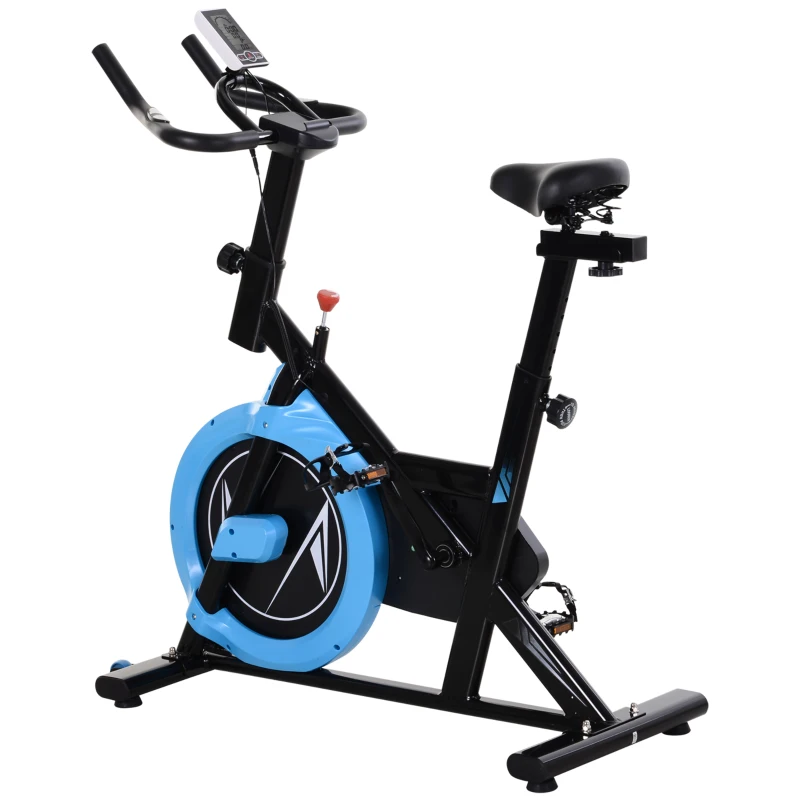 HOMCOM Cyclette da Camera con Trasmissione a Cinghia, Cyclette Professionale con Manubrio e Sellino Regolabili, Volano 6kg, Schermo LCD, Fino a 120kg, Nero e Azzurro