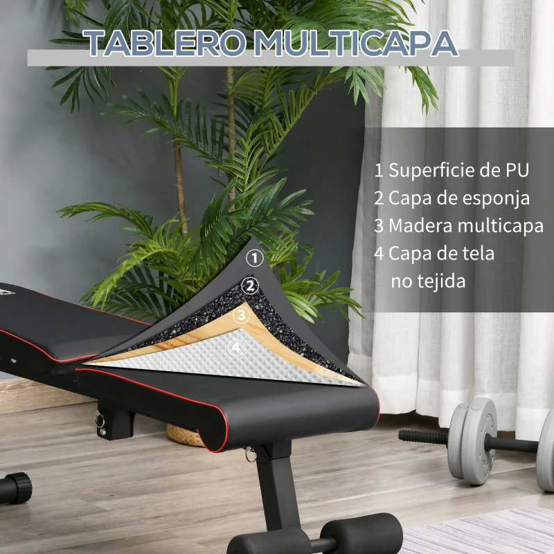 HOMCOM Banco de Pesas Banco de Musculación Plegable con Respaldo Inclinable en 6 Posiciones Banco de Abdominales para Fitness Entrenamiento Completo en Gimnasio Casa Carga 150 kg Negro
