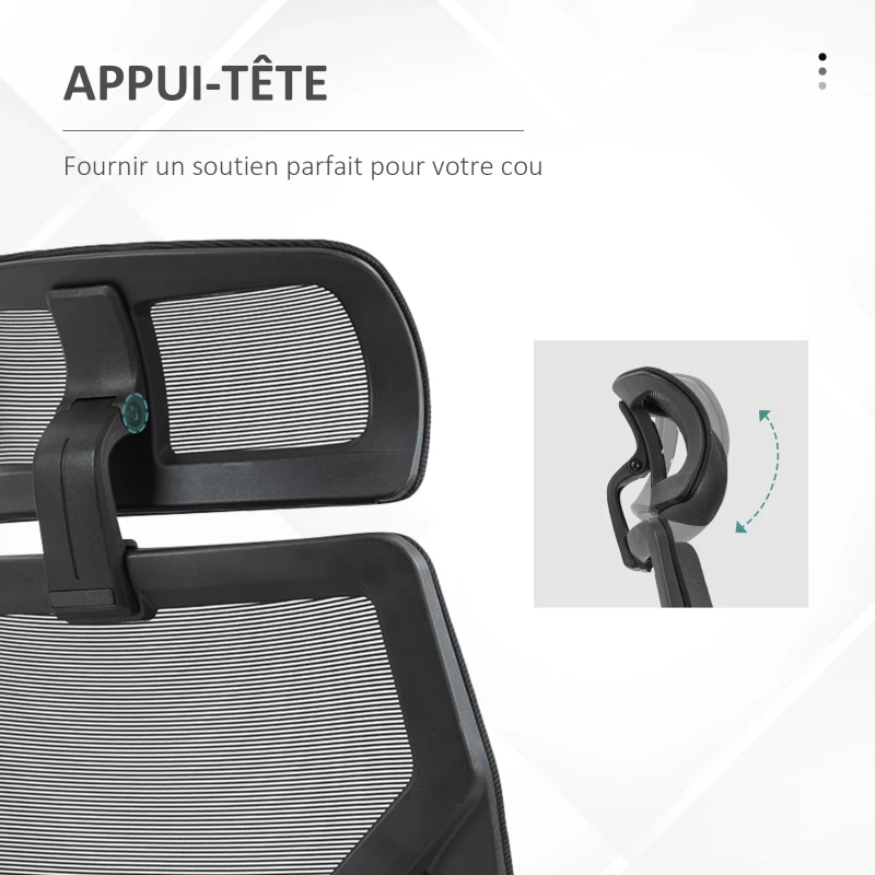 HOMCOM Fauteuil de bureau manager grand confort dossier ergonomique inclinable hauteur assise réglable pivotant tissu maille noir