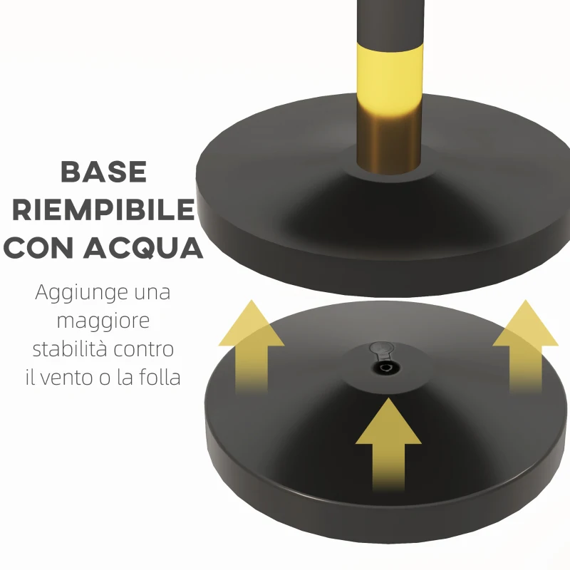 HOMCOM Colonnine Segnapercorso in Acciaio Inox con Corda Vellutata Nera di 1.5 m e Base Riempibile, Ø32x96 cm