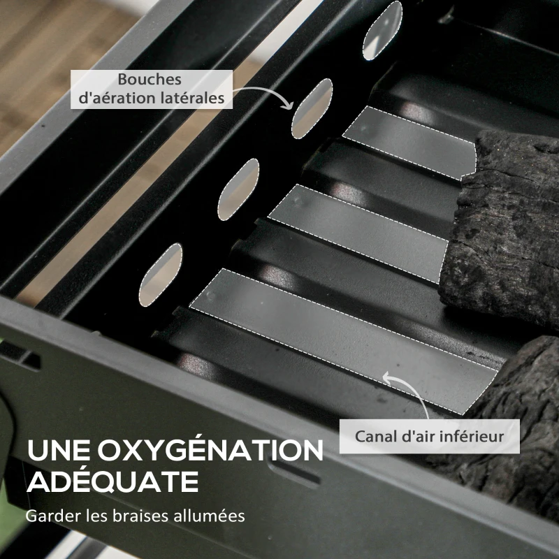 Outsunny Barbecue au charbon de bois pliable portable BBQ grill sur pieds avec bassin à charbon extractible 74L x 30l x 37H cm