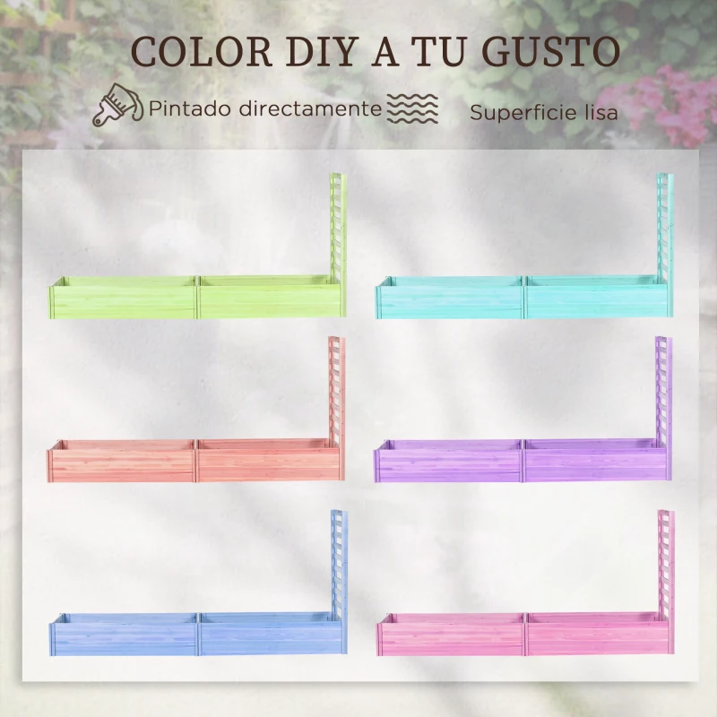 Outsunny Jardinera Exterior Grande de Madera con Enrejado para Plantas Trepadoras 2 Cajas de Cultivo 230x60x110 cm Natural