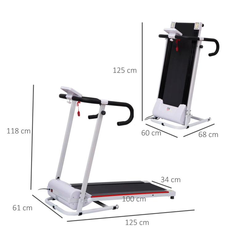 HOMCOM Tapis de course Fitness électrique pliable - 1 à 10 Km/h - écran LCD multifonctions - puissance 500 W - noir et blanc
