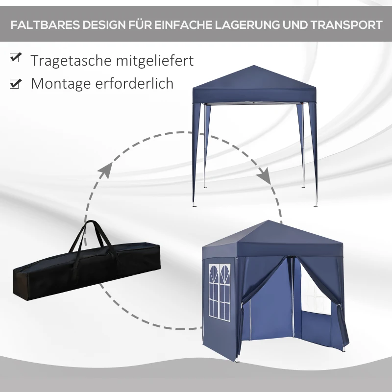 Outsunny Faltpavillon, Bierzelt, 4 abnehmbare Seitenwände, 2 Fenster, Metallrahmen, 2 x 2m, Blau