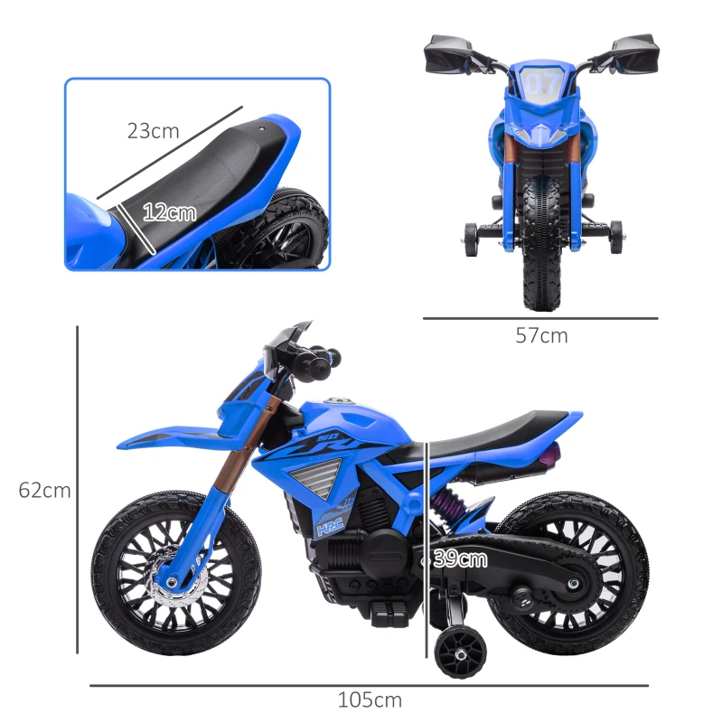 AIYAPLAY Moto Eléctrica para Niños de +3 Años Moto de Batería para Niños 12V con Ruedas Auxiliar y Bocina Carga 30 kg Azul