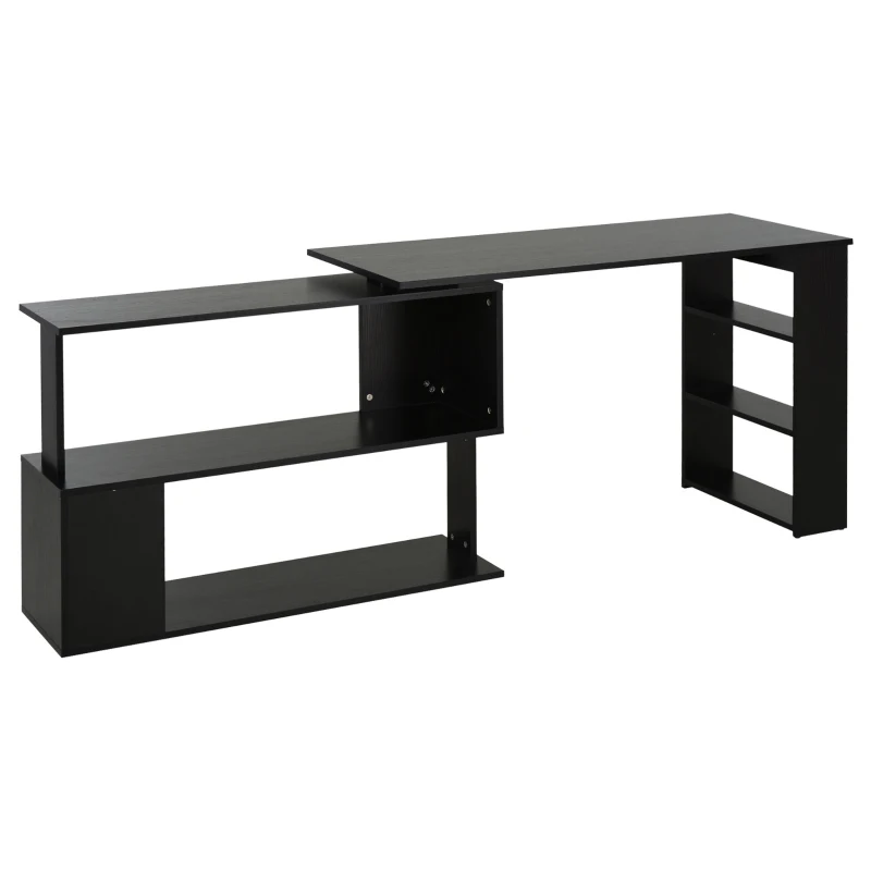 HOMCOM Bureau d'angle table de salle à manger avec rangement bureau informatique modulable bibliothèque intégrée + étagère 3 niveaux noir