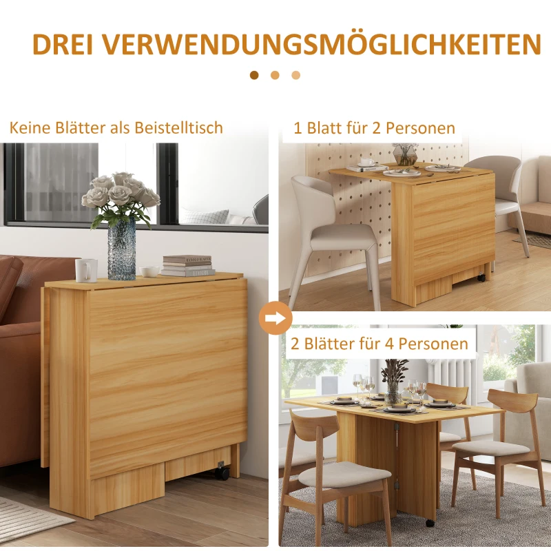 HOMCOM Esstisch, klappbar, platzsparend, untere Ablage, 140 x 80 x 74 cm, Teak