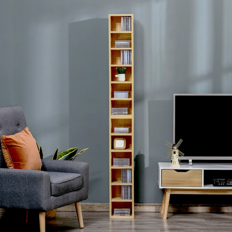 HOMCOM Lot de 2 étagères colonnes Armoire de Rangement CD-DVD 6 + 6 Compartiments dim. 21L x 19l x 88H cm capacité Max. 160 CD Coloris hêtre