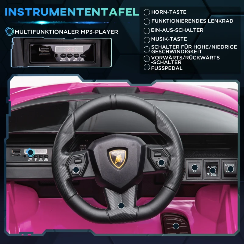 HOMCOM Kinder-Elektroauto, Lamborghini, 3-5 km/h, Fernsteuerung, für 3-5 Jahre, Rosa(m-5)
