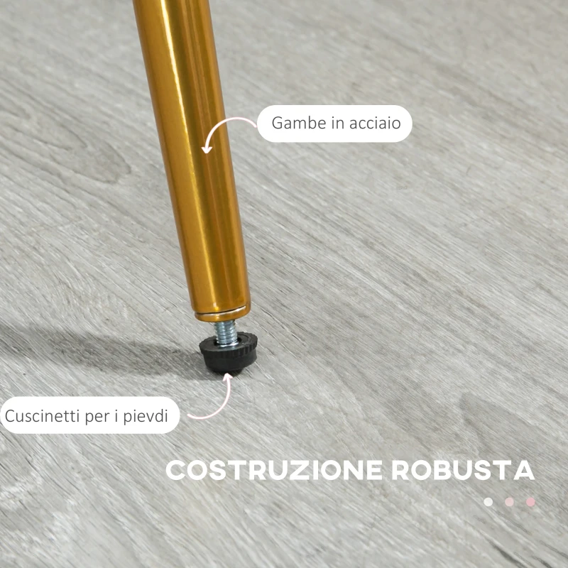 HOMCOM Set di 2 Sedie da Pranzo in Tessuto effetto Lino con Gambe in Acciaio, 55.5x59x81 cm, Rosa e Oro