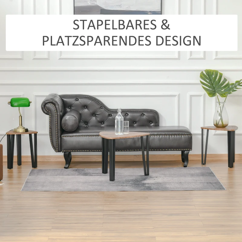 HOMCOM 3er Set Couchtisch, Stapeltisch, Beistelltisch, Kaffeetisch, Satztisch, MDF, Natur+Schwarz, 56 x 54,2 x 45,5 cm/42 x 43,8 x 43 cm/36 x 34 x 41 cm