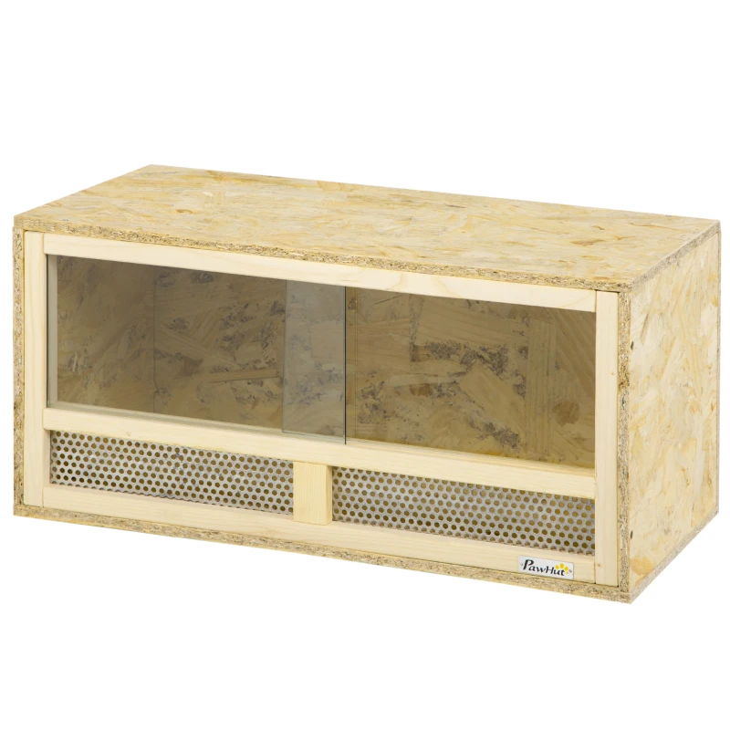 PawHut Terrario per Rettili in Legno con Porte in Vetro Scorrevoli e Pannelli in Rete, 60x29.5x29.5cm