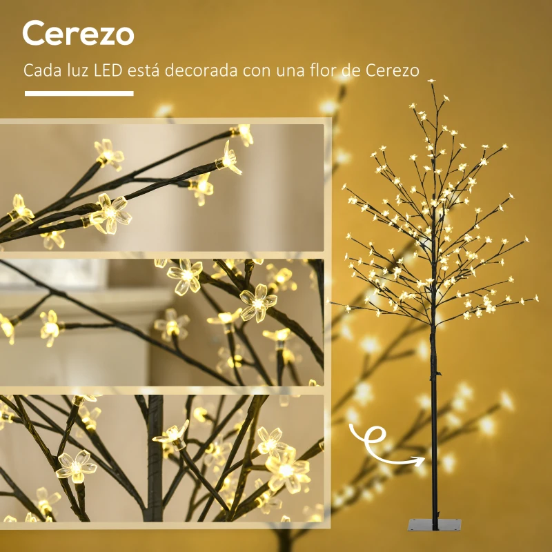 HOMCOM Luz de Árbol de Cerezo con 150 Luces LED Lámpara Decorativa de Flor de Cerezo para Interiores 17x17x150 cm Negro