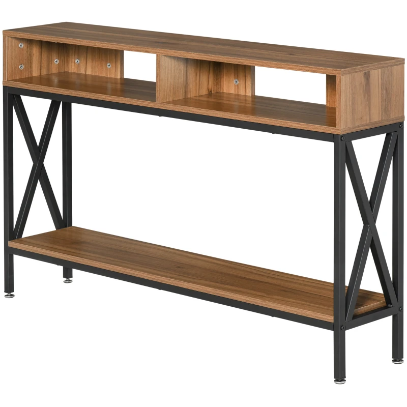 HOMCOM Table Console Table d'Entrée Industriel Multi-rangements 120 x 23,5 x 75 cm Bois Noyer