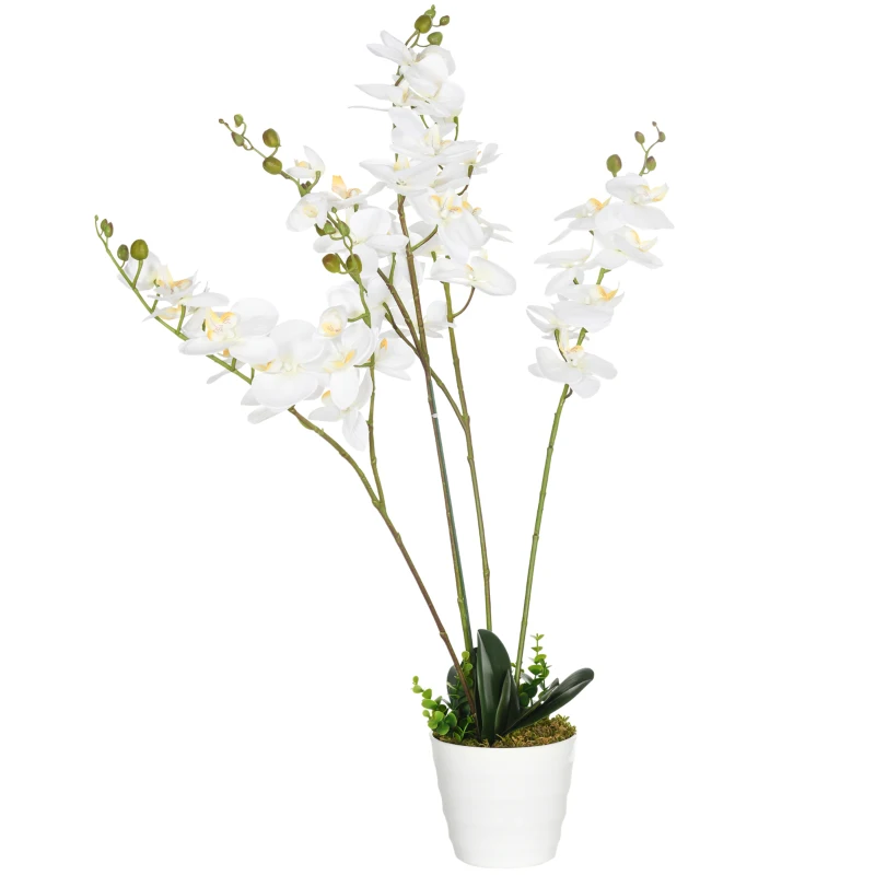HOMCOM Orchidea Finta in Vaso Alta 75cm per Interno ed Esterno, Bianco