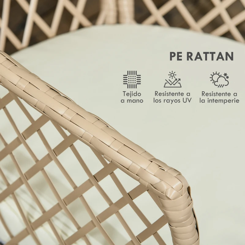 Outsunny Conjunto de Jardín de 3 Piezas de Ratán Sintético Set de 2 Sillas y 1 Mesa con Encimera de Cristal Caqui y Natural