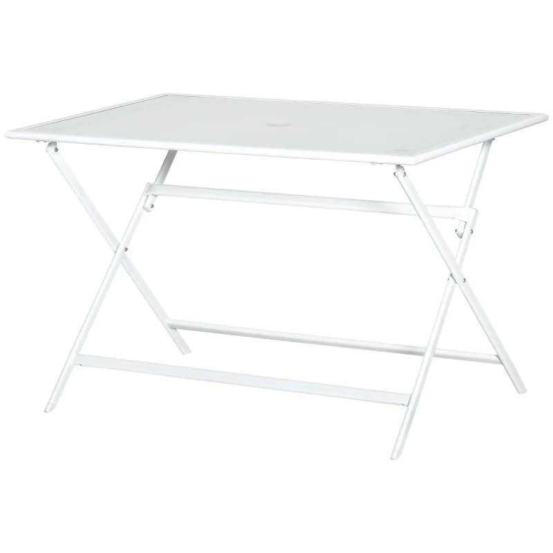 Outsunny Klapptisch Gartentisch mit Ø42mm Ø50mm Schirmloch Falttisch klappbar Beistelltisch Balkontisch Picknicktisch Esstisch Metall gehärtetes Glas Weiß 110 x 70 x 70 cm