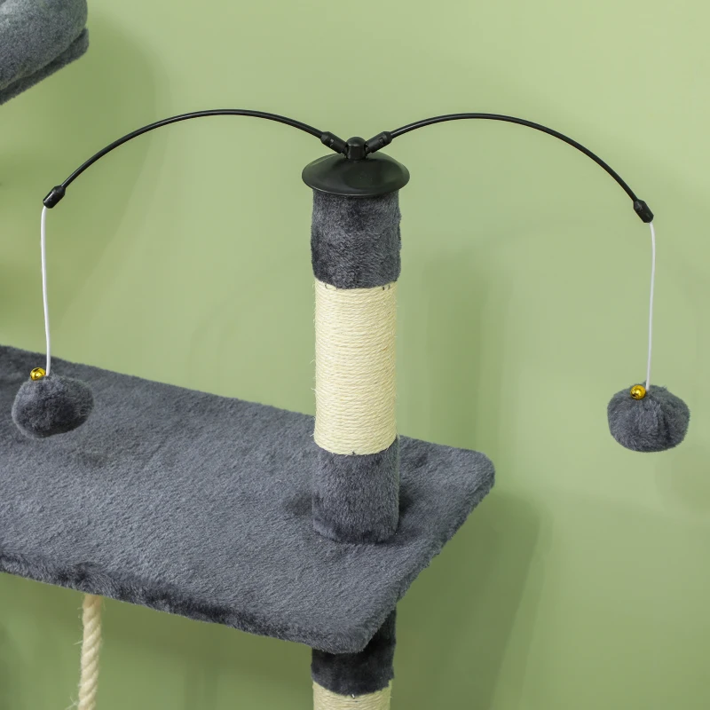 PawHut Rascador para Gatos 134 cm Torre para Gatos con Nidos Plataformas Bolas de Juguete y Postes de Sisal Gris Oscuro