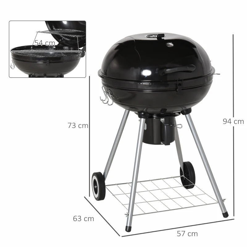 Outsunny Grillwagen Kohlegrill Standgrill BBQ rund mit Aschefänger Metall Schwarz Ø57 x 94 cm