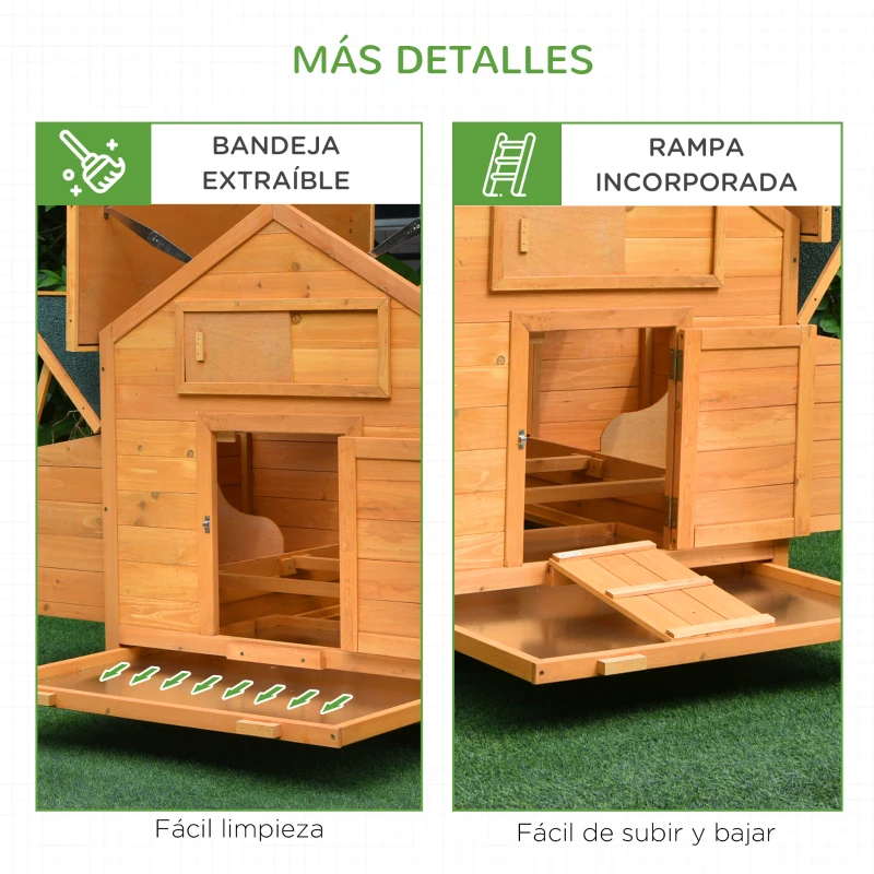 PawHut Gallinero para Exterior 150x100x96,5 cm Gallinero de Madera con 2 Nidos Bandeja Extraíble Techo Abatible Natural(m-7)