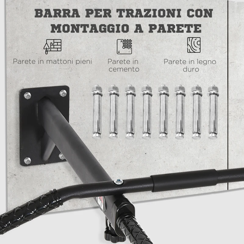 HOMCOM Barra per Trazioni a Muro 2 in 1 con 3 Impugnature Diverse, in Acciaio, 93.5x65x17 cm, Nero