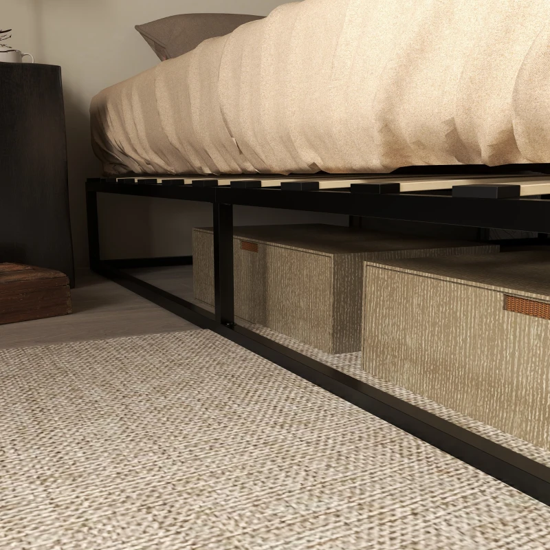 HOMCOM Marco de Cama de 180 cm Estructura de Cama de Acero con Somier de Listones de Madera Contrachapada 180x200x25 cm Negro