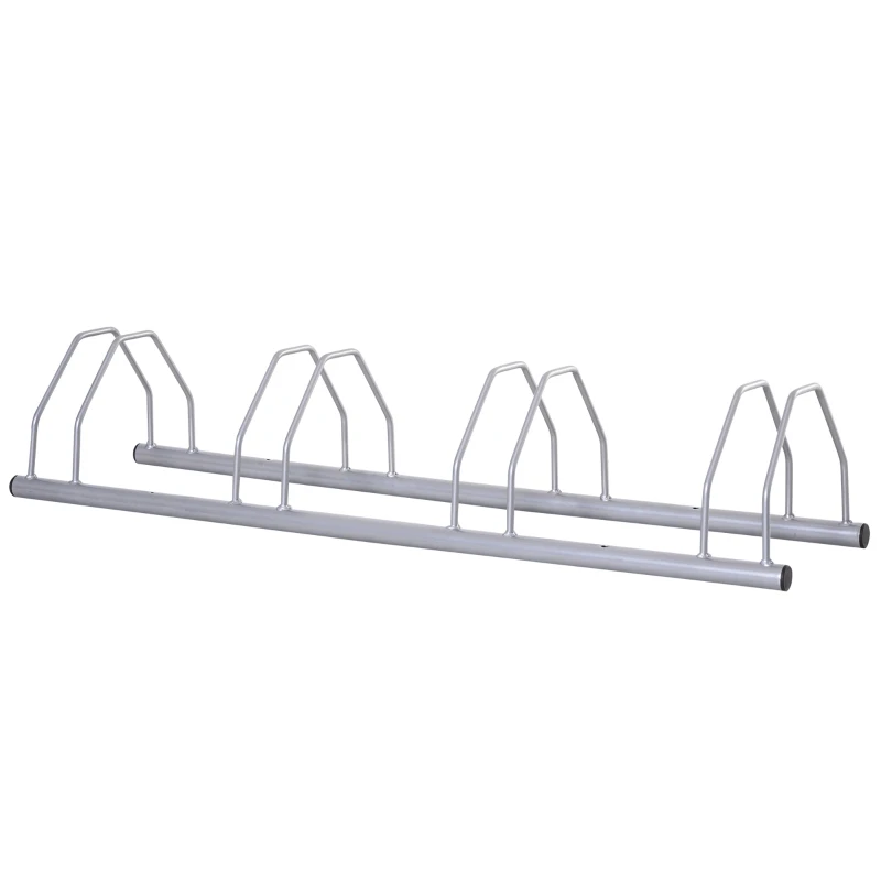 HOMCOM Fahrradständer für 4 Fahrräder Stahl Fahrradhalter mit 35-55 mm Reifenbreiten freistehender Bodenparker Abstellständer Radständer für Boden- oder Wandmontage 108,5 x 30 x 21,5cm Silber