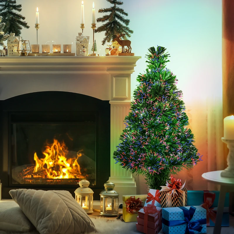 HOMCOM Albero di Natale Artificiale Altezza 60cm a Fibre Ottiche con 55 Rami in PVC