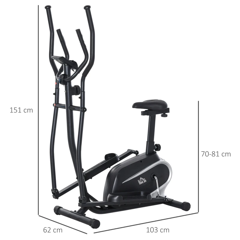 HOMCOM Crosstrainer für Zuhause Magnetischer Ellipsentrainer mit 8 Widerstandsstufen 3KG Schwungrad LCD-Monitor, Heimtrainer belastbar bis 100 kg