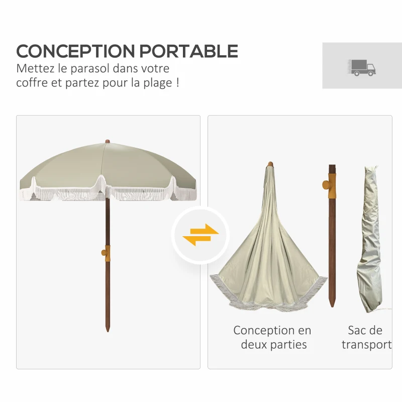 Outsunny Parasol de plage parasol d'extérieur rond parasol à frange protection UV 40 + avec 8 baleines vert